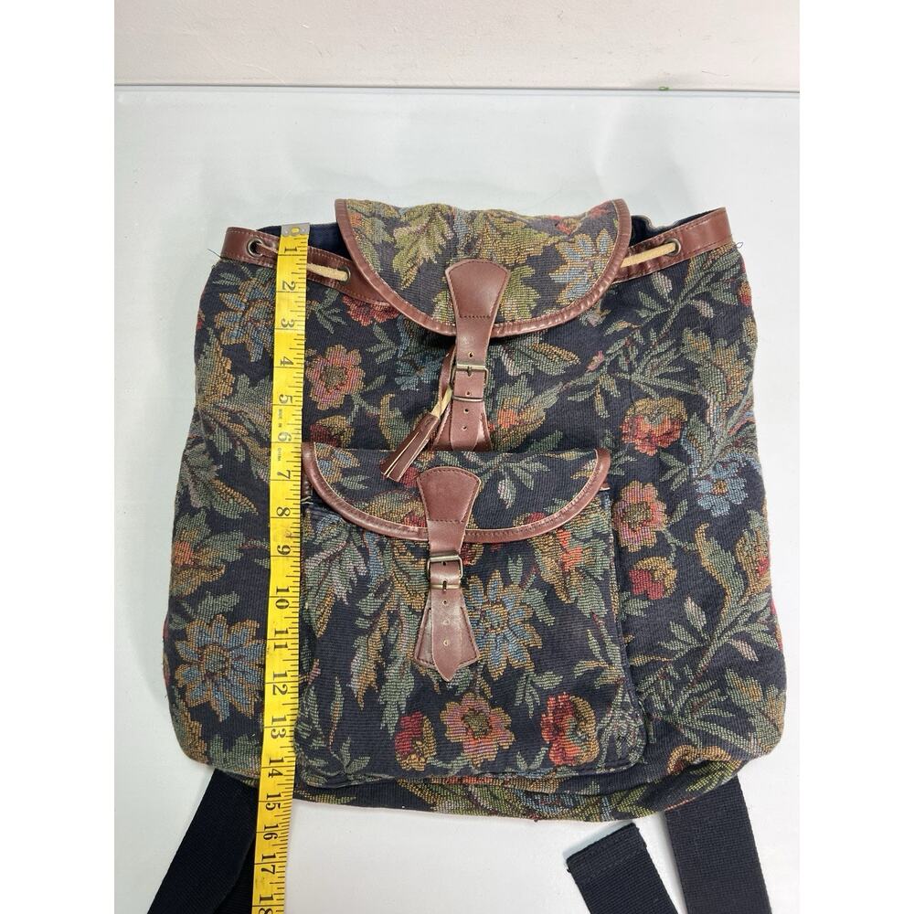 Vintage GAP Floral Tapestry Drawstring Backpack Y2K Boho Cottage Leather Trim - Picture 7 of 10